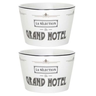 Set de 2 bols en céramique blanc et noir avec message "Grand Hotel" (Ø14 cm)