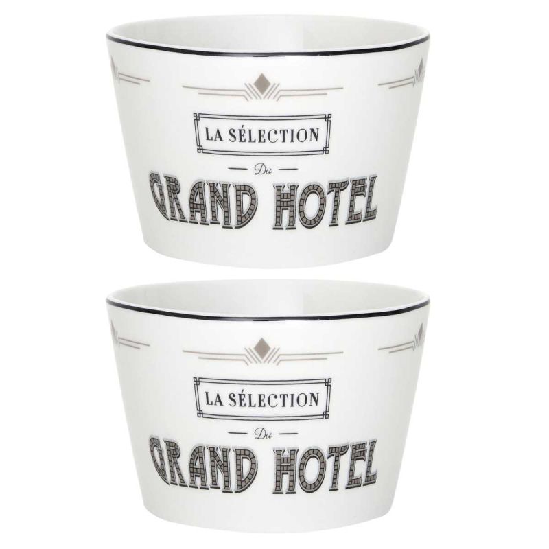 Set de 2 bols en céramique blanc et noir avec message "Grand Hotel" (Ø14 cm) Set de 2 bols en céramique blanc et noir avec message "Grand Hotel" (Ø14 cm)