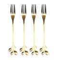 Set de 4 fourchettes à dessert dorées en acier inoxydable style feuilles