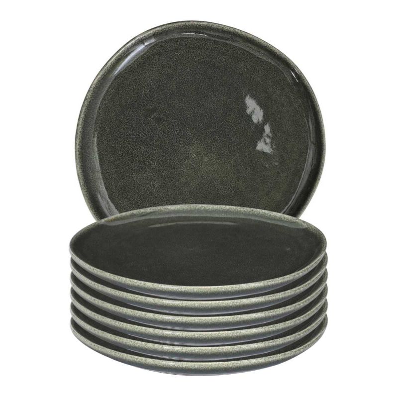 Set de 6 assiettes plates en céramique au grés du temps vert (Ø27cm) - MAKA Set de 6 assiettes plates en céramique au grés du temps vert (Ø27cm) - MAKA