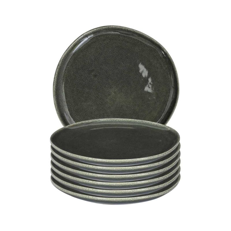 Set de 6 assiettes à dessert en céramique au grés du temps vert (Ø21cm) - MAKA Set de 6 assiettes à dessert en céramique au grés du temps vert (Ø21cm) - MAKA