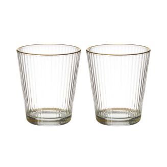 Set de 2 verres 30cl en verre avec stries et liseré doré