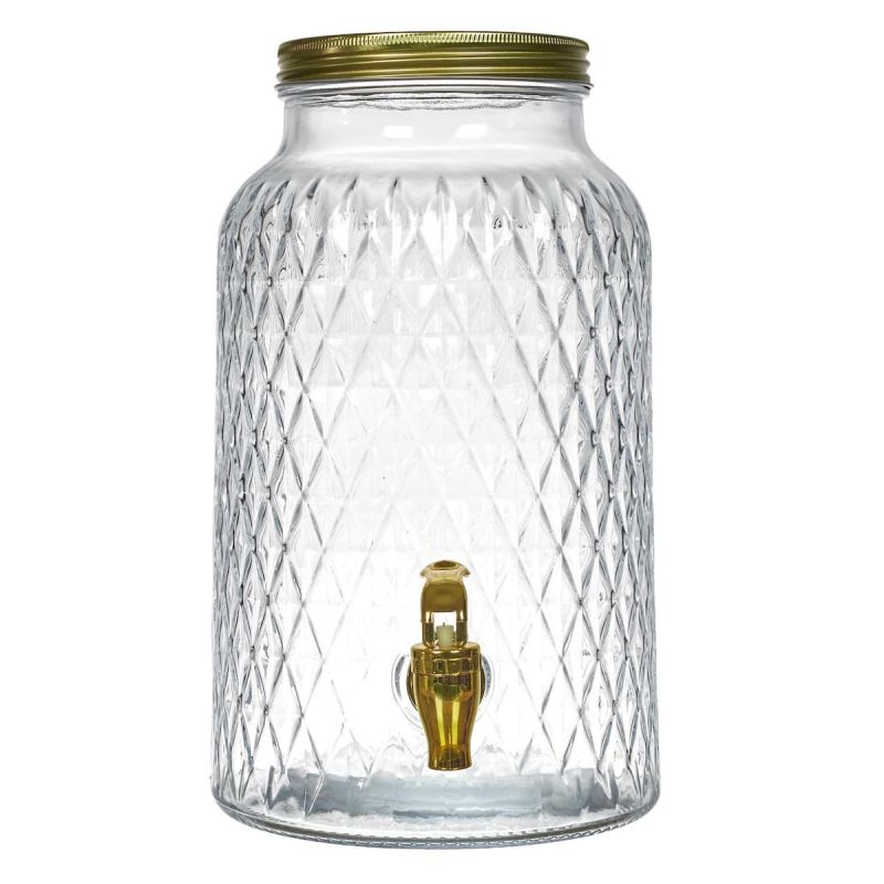 Fontaine à boisson en verre 6L motif diamant avec robinet Fontaine à boisson en verre 6L motif diamant avec robinet