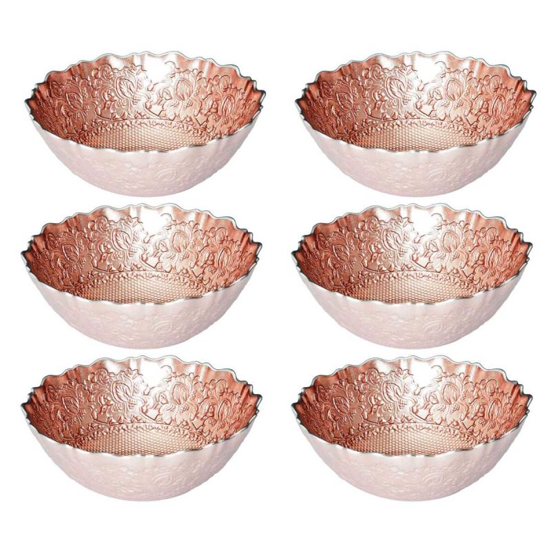 Set de 6 bols en verre motif ethnique teinte cuivre (Ø15 cm) Set de 6 bols en verre motif ethnique teinte cuivre (Ø15 cm)
