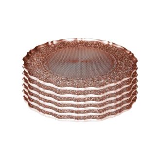 Set de 6 assiettes à dessert en verre motif ethnique teinte cuivre (Ø21 cm)