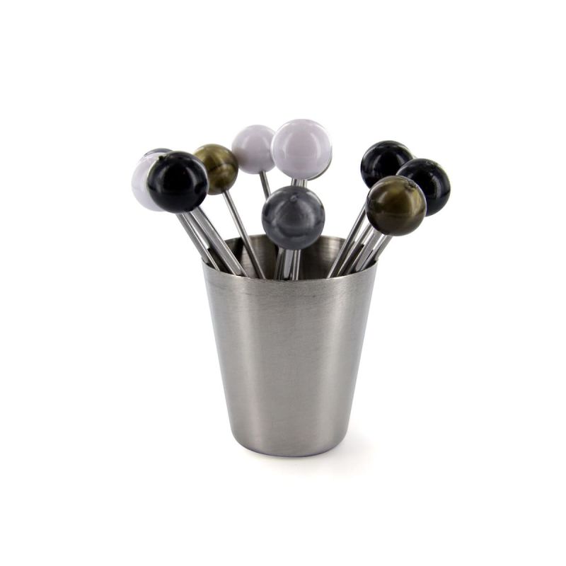 Set de 12 piques à bigorneaux inox avec support circulaire Set de 12 piques à bigorneaux inox avec support circulaire