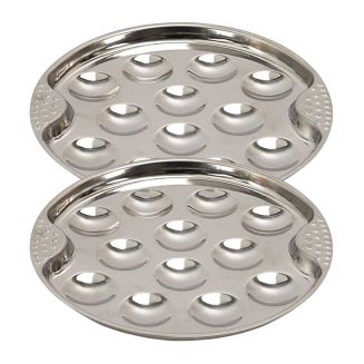 Set de 2 assiettes à escargots en acier inoxydable argenté (12 escargots)