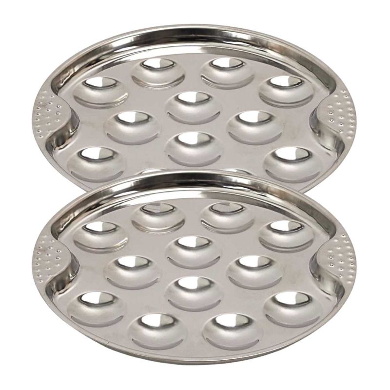 Set de 2 assiettes à escargots en acier inoxydable argenté (12 escargots) Set de 2 assiettes à escargots en acier inoxydable argenté (12 escargots)