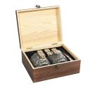 Coffret whisky 10 accessoires (2 verres, pince de service, 6 glaçons inox) style gentleman