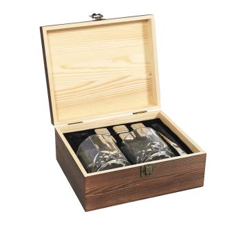 Coffret whisky 10 accessoires (2 verres, pince de service, 6 glaçons inox) style gentleman