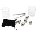 Coffret whisky 10 accessoires (2 verres, pince de service, 6 glaçons inox) style gentleman