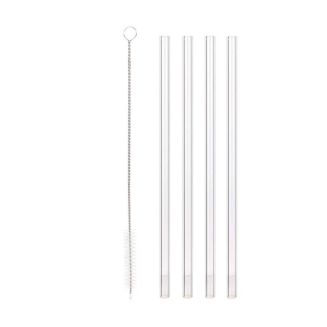 Set de 4 pailles en verre transparent réutilisables avec goupillon de nettoyage