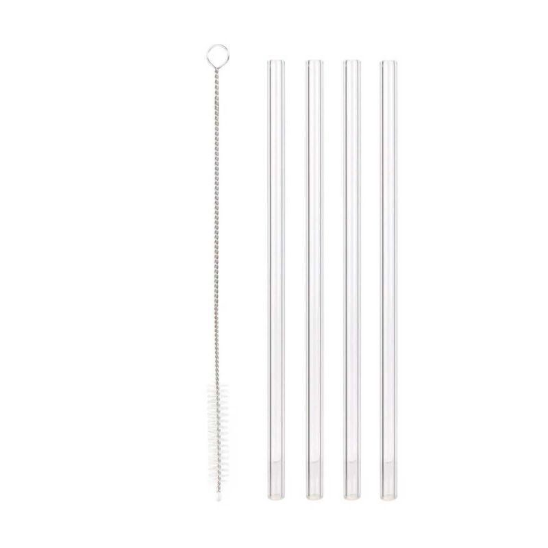 Set de 4 pailles en verre transparent réutilisables avec goupillon de nettoyage