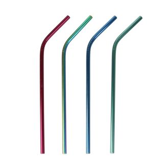 Set de 4 pailles inox colorées réutilisables avec goupillon de nettoyage