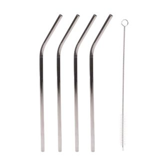 Set de 4 pailles H21,5cm inox réutilisables avec goupillon de nettoyage