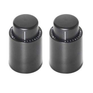 Set de 2 bouchons vide d'air pour vin avec dateur en plastique noir