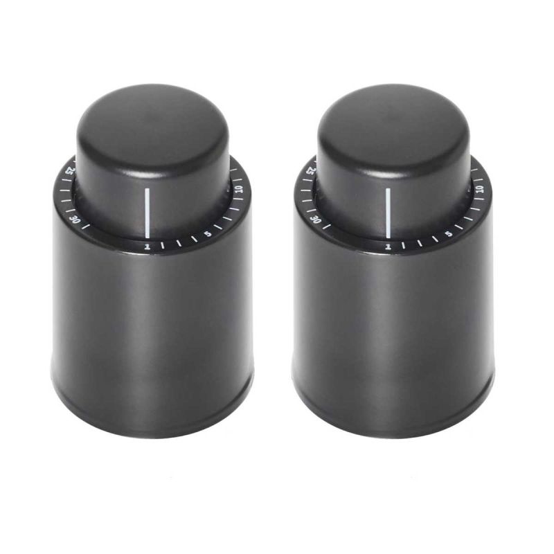 Set de 2 bouchons vide d'air pour vin avec dateur en plastique noir