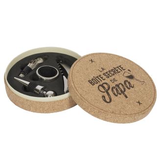 Coffret en liège avec 4 accessoires pour le vin édition "La boîte secrète de papa"
