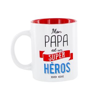 Mug 30 cl en céramique blanc avec message "papa est un super héros"
