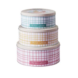 Set de 3 boîtes de rangement en métal pour pâtisseries à carreaux pastel