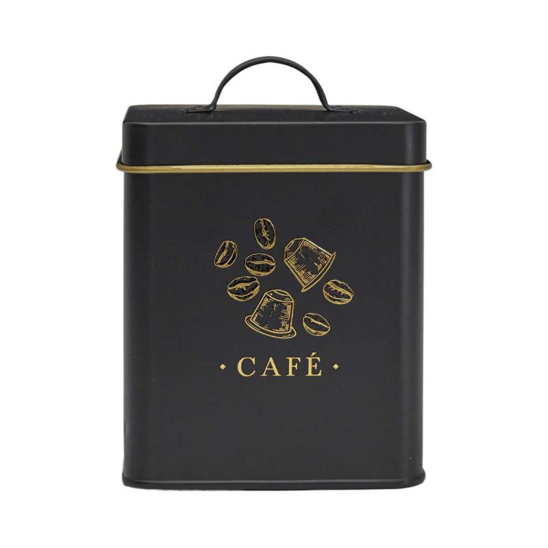 Boîte de rangement en métal noir et doré pour café - LUXOR