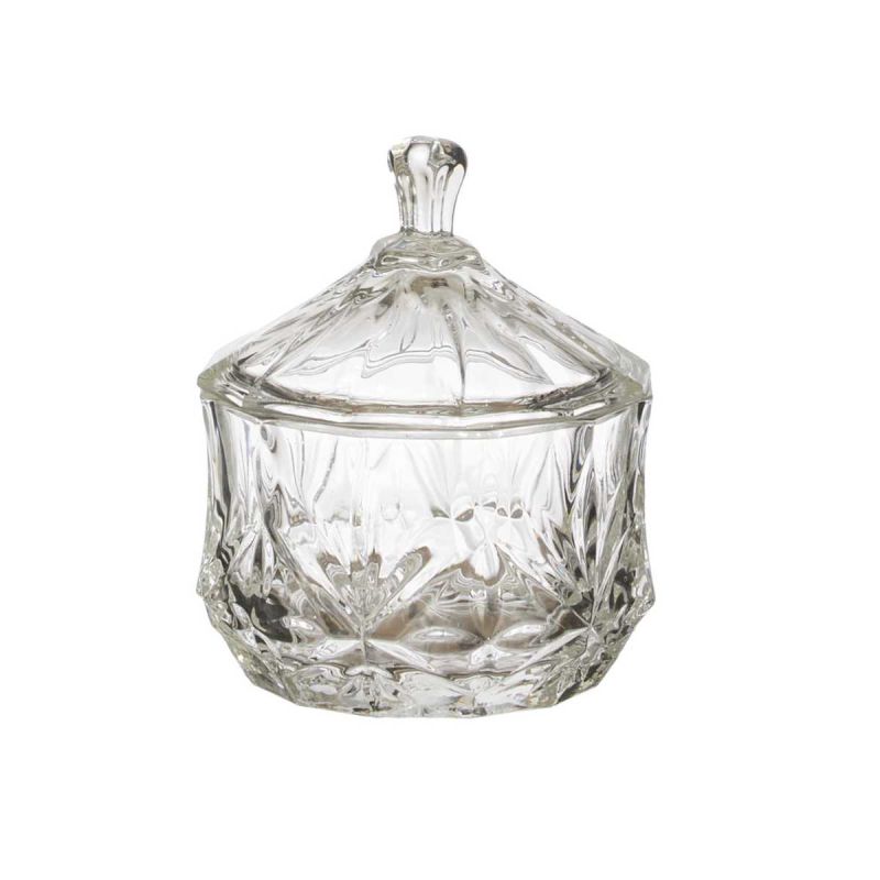 Bonbonnière en verre ciselée transparent Ø9,5cm