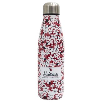 Bouteille de Transport isotherme 50cl fleurs roses et inscription “Merci maîtresse"