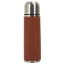 Bouteille de transport isotherme 50cl simili cuir marron avec avec bouton poussoir