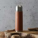 Bouteille de transport isotherme 50cl simili cuir marron avec avec bouton poussoir