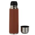 Bouteille de transport isotherme 50cl simili cuir marron avec avec bouton poussoir