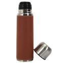 Bouteille de transport isotherme 50cl simili cuir marron avec avec bouton poussoir