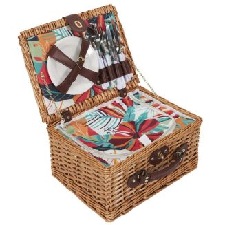 Panier de pique-nique pour 4 personnes avec vaisselle complète style exotique