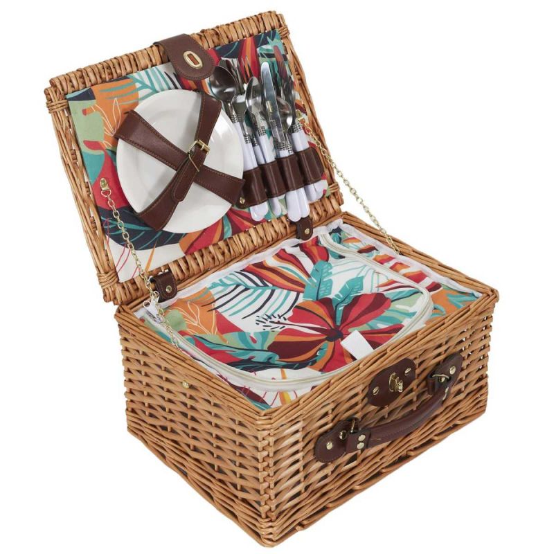 Panier de pique-nique pour 4 personnes avec vaisselle complète style exotique Panier de pique-nique pour 4 personnes avec vaisselle complète style exotique