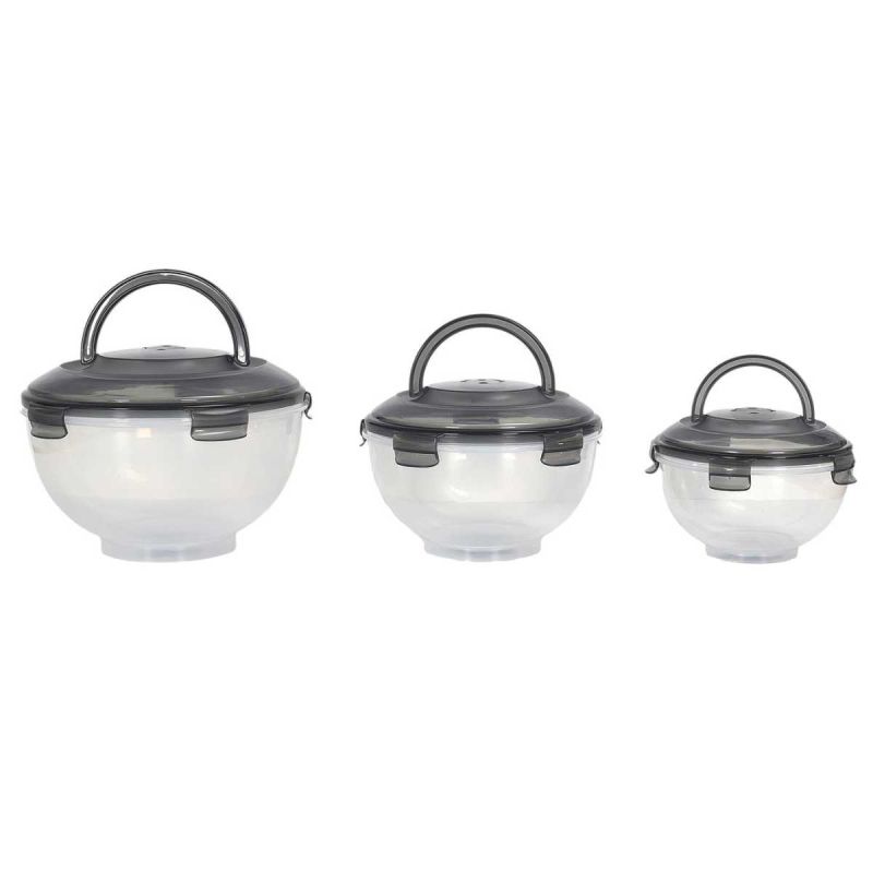 Set de 3 boîtes hermétiques à emporter en plastique avec couvercles hermétiques gris