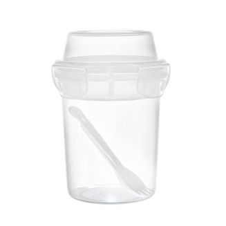 Lunch box gobelet 44 cl à double compartiment en plastique transparent avec couverts