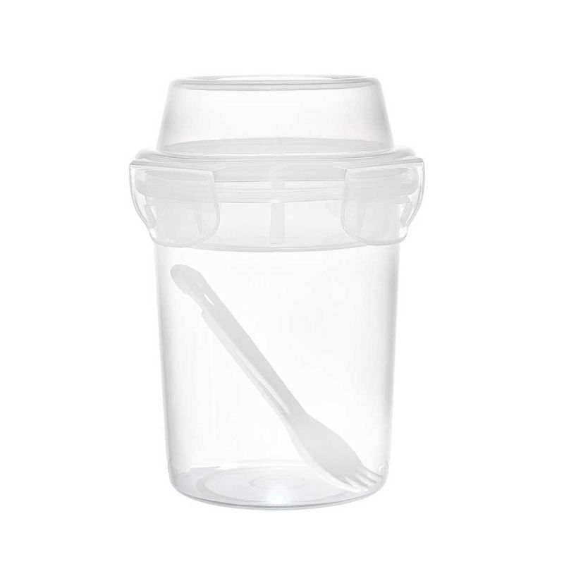 Lunch box gobelet 44 cl à double compartiment en plastique transparent avec couverts Lunch box gobelet 44 cl à double compartiment en plastique transparent avec couverts