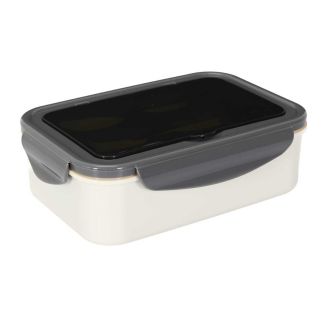 Lunch box 2,5L à triple compartiments en plastique gris blanc avec couverts