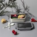Lunch box 2,5L à triple compartiments en plastique gris blanc avec couverts