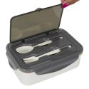 Lunch box 2,5L à triple compartiments en plastique gris blanc avec couverts