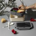 Lunch box 2,5L à triple compartiments en plastique gris blanc avec couverts