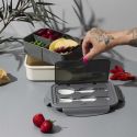 Lunch box 2,5L à triple compartiments en plastique gris blanc avec couverts