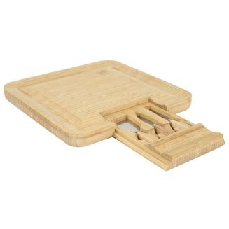 Planche apéro en bambou avec tiroir coulissant et couteaux à fromage inclus