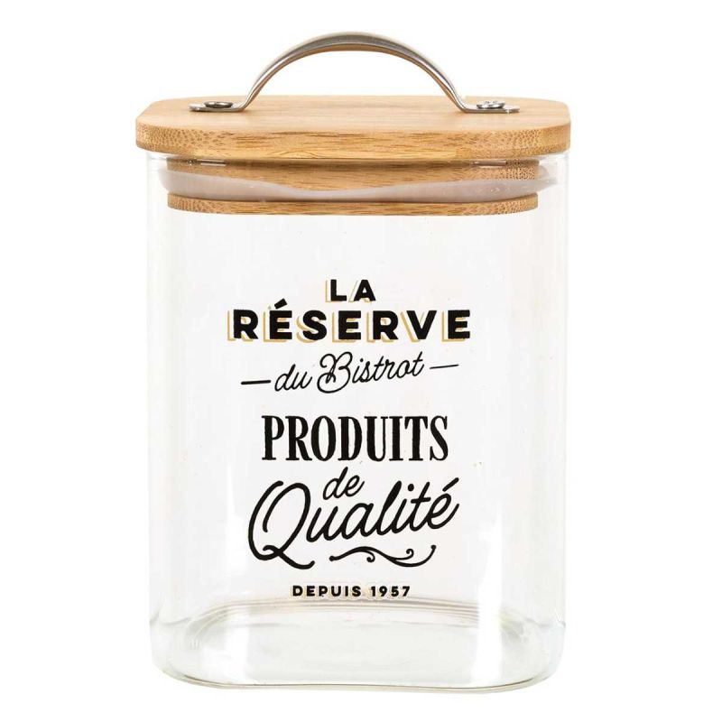 Bocal de 70cl en verre avec couvercle en bambou style bistrot Bocal de 70cl en verre avec couvercle en bambou style bistrot
