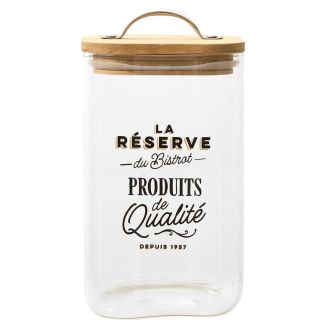 Bocal de 1L en verre avec couvercle en bambou style bistrot