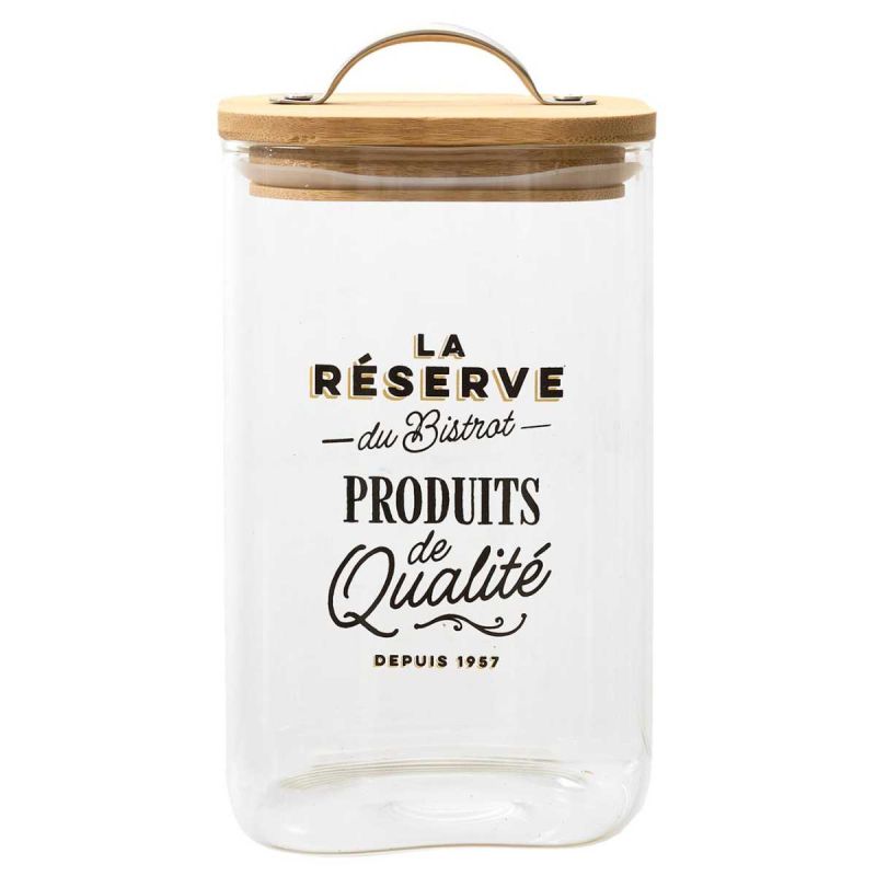 Bocal de 1L en verre avec couvercle en bambou style bistrot Bocal de 1L en verre avec couvercle en bambou style bistrot