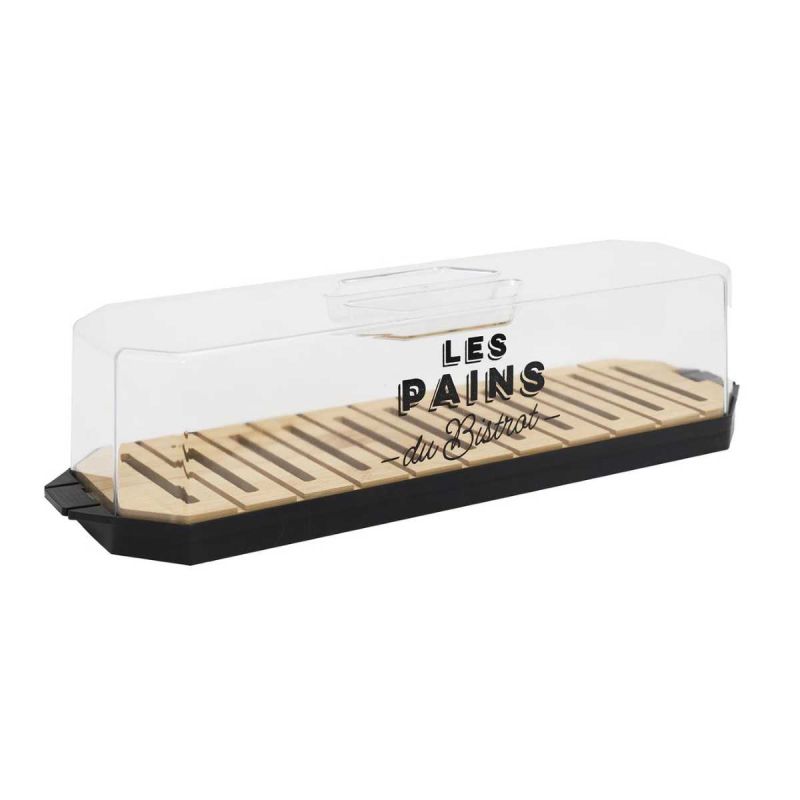 Boîte à pain en plastique avec base en bambou faisant guide de coupe Boîte à pain en plastique avec base en bambou faisant guide de coupe