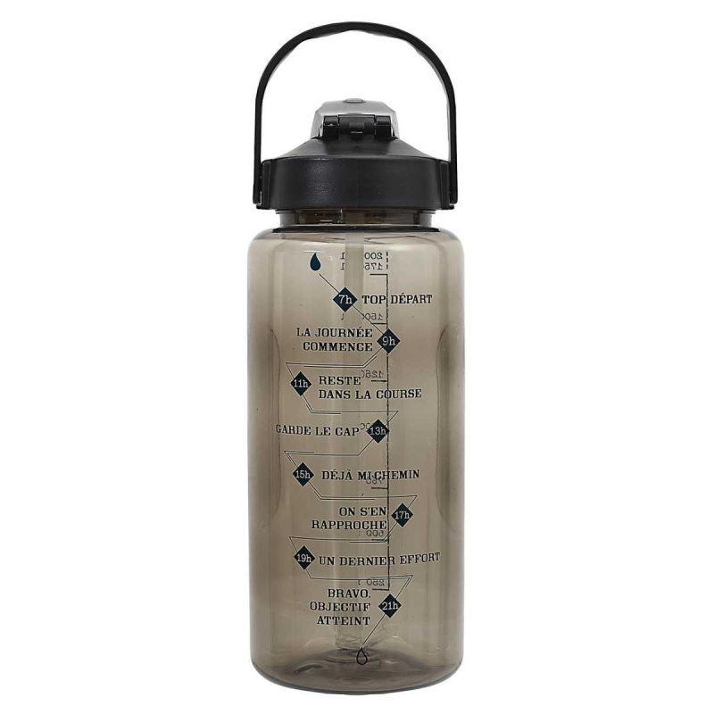 Bouteille de transport 2L noir fumé en plastique avec messages de motivation