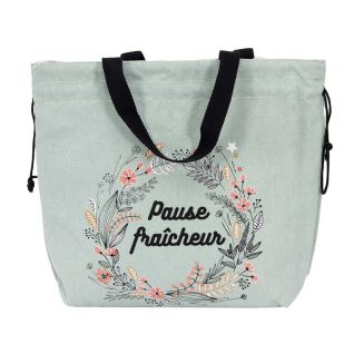 Lunch bag isotherme 8L en tissu vert avec fermeture à cordon de serrage
