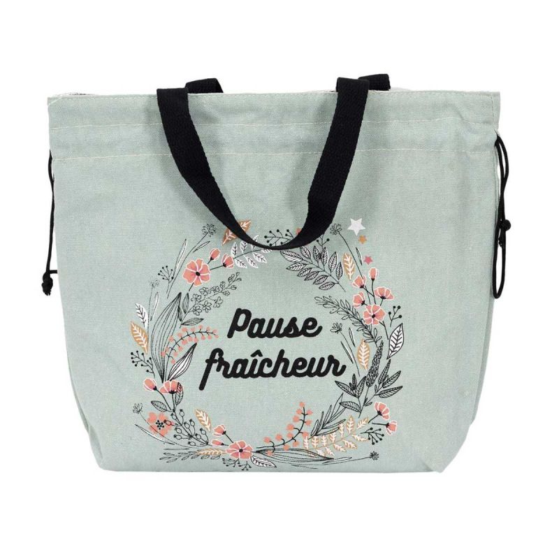 Lunch bag isotherme 8L en tissu vert avec fermeture à cordon de serrage Lunch bag isotherme 8L en tissu vert avec fermeture à cordon de serrage