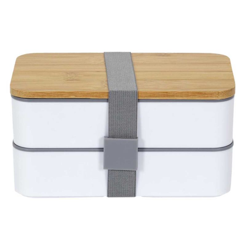 Lunch box 10L à double niveaux en plastique avec couvert et bande élastique